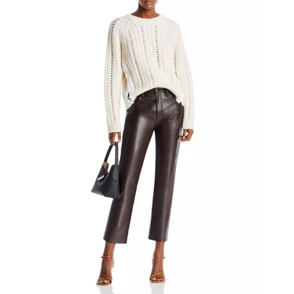 Derek Lam 10 Crosby Womens Pullover Aitana Lace Up Wool Sweater Beige Medium